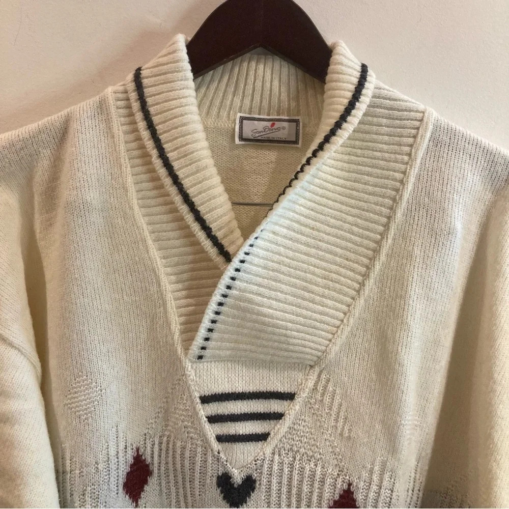 SAN DINO  Sz XL Wool Blend Aztec Pattern Turned Collar Made in Italy Sweater - Picture 9 of 9